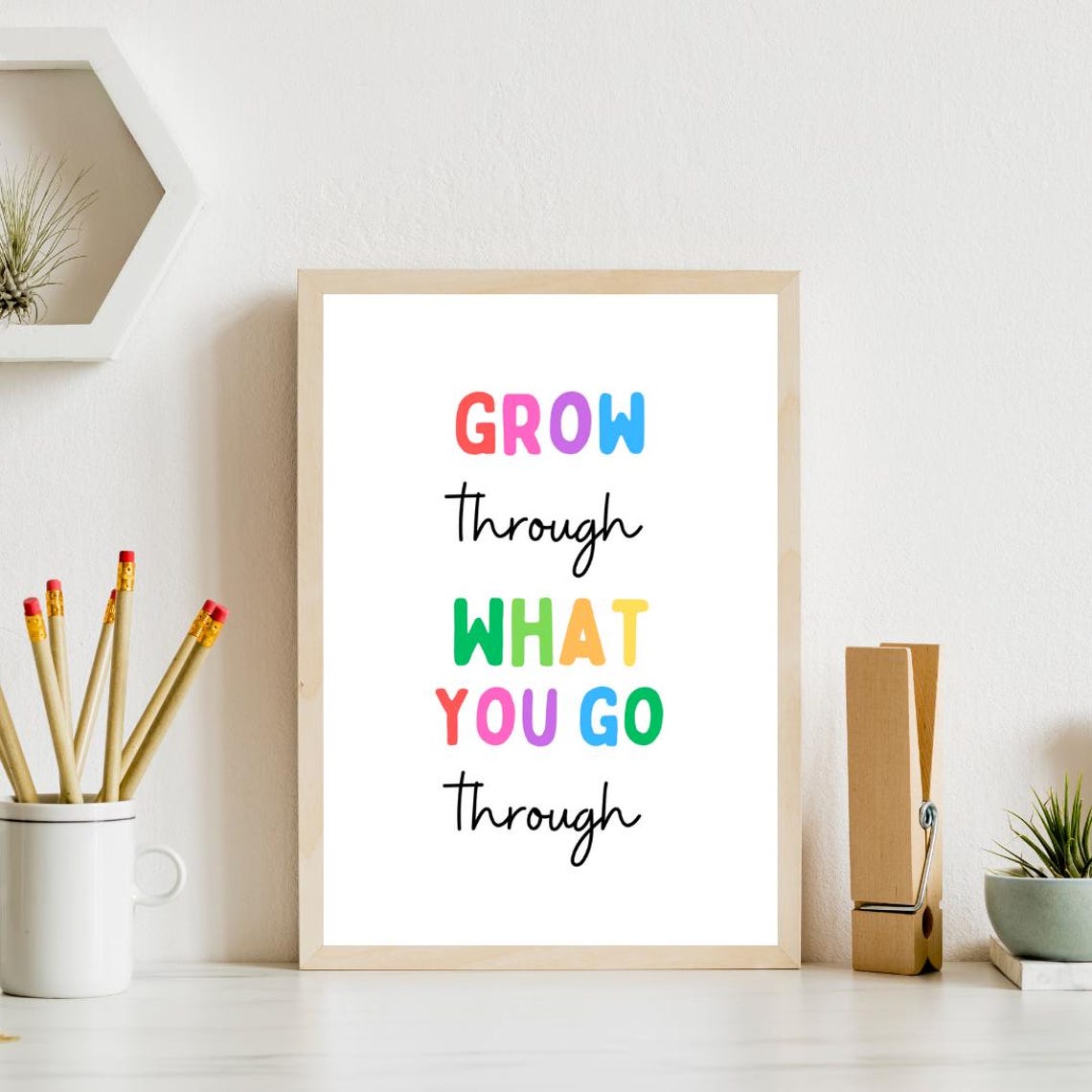 Grow Through What You Go Through Rainbow Words Motivation Poster - Image 3