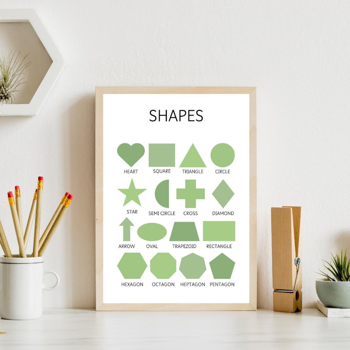 Green Shapes Learning Poster for Kids Playroom and Classroom Decor - Image 4