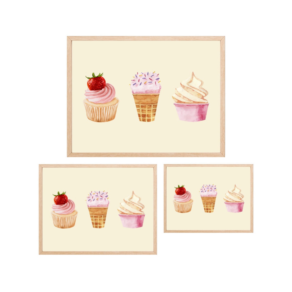 Watercolor Sweets Cupcake Ice Cream Dessert Kids Room Poster - Image 3