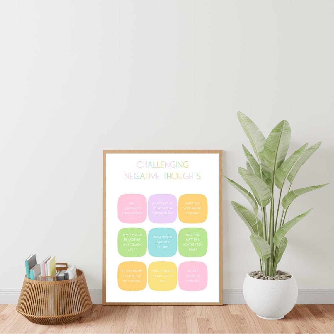 Challenging Negative Thoughts Pastel CBT Questions Therapy Poster - Image 2