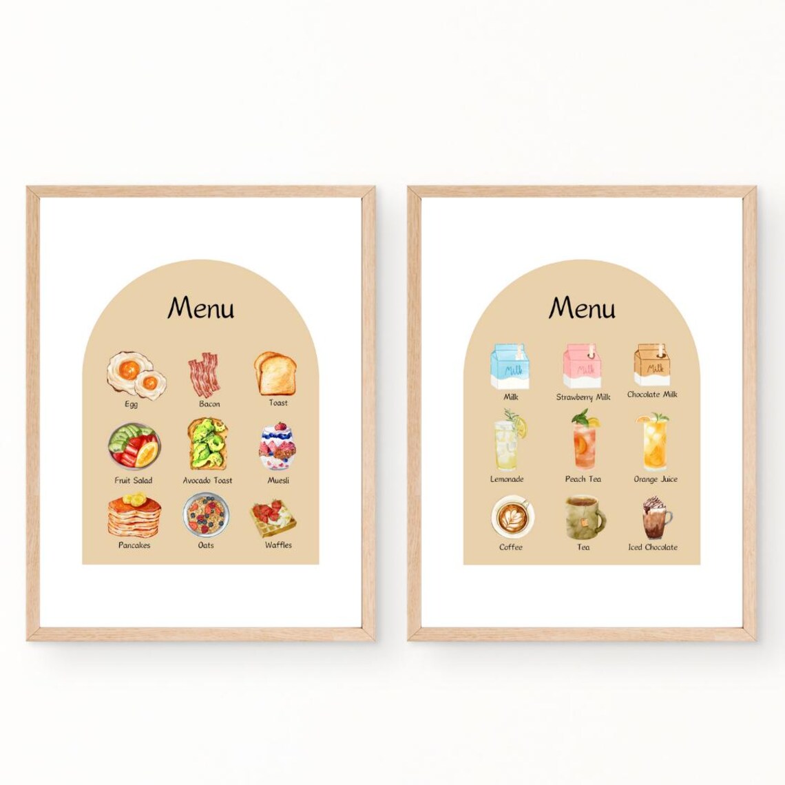 Kids Cafe Play Menu Set of 6 Watercolor Pretend Play Food Poster - Image 2