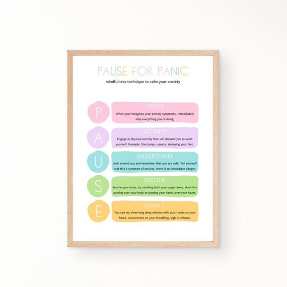 Pause For Panic Mindfulness Anxiety Relief Acronym Therapy Poster