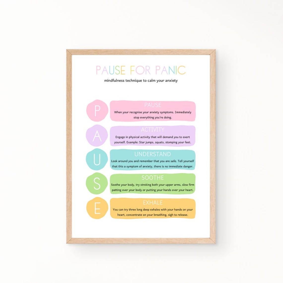 Pause For Panic Mindfulness Anxiety Relief Acronym Therapy Poster
