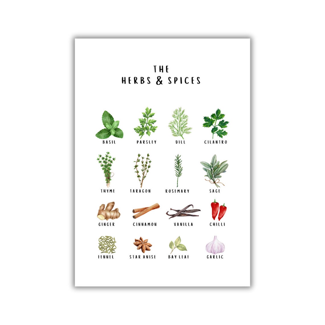 The Herbs And Spices Chart Watercolor Kitchen Wall Decor Poster - Image 3