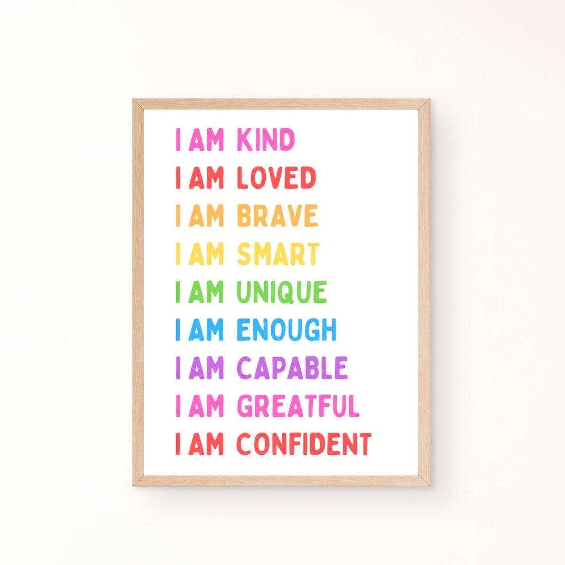 Rainbow Kids I Am Affirmations Poster for Playroom and Classroom Decor