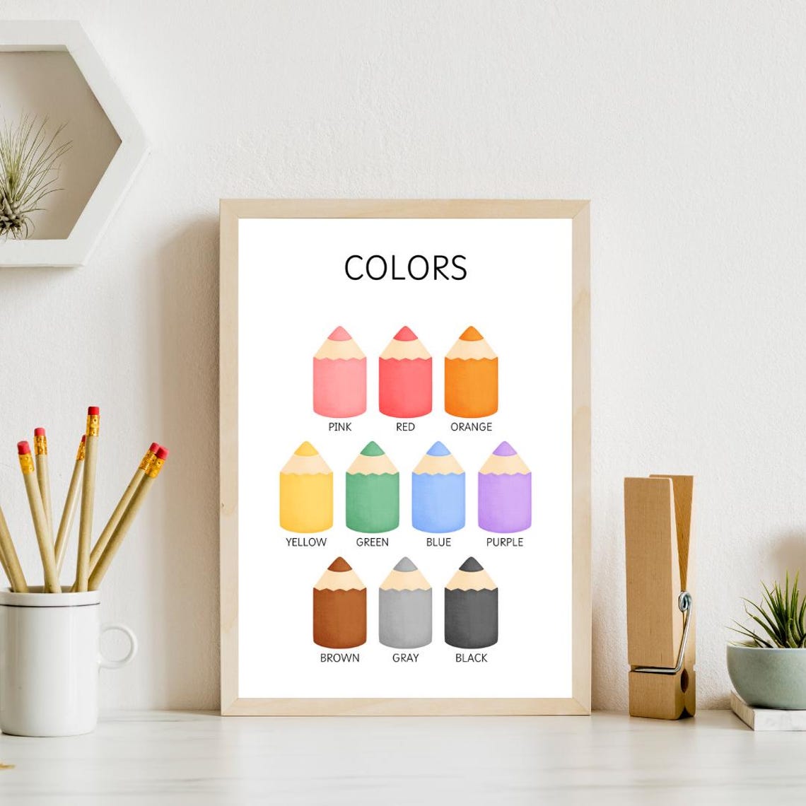 Kids Colors Pencil Poster with British and American Spelling Included - Image 3