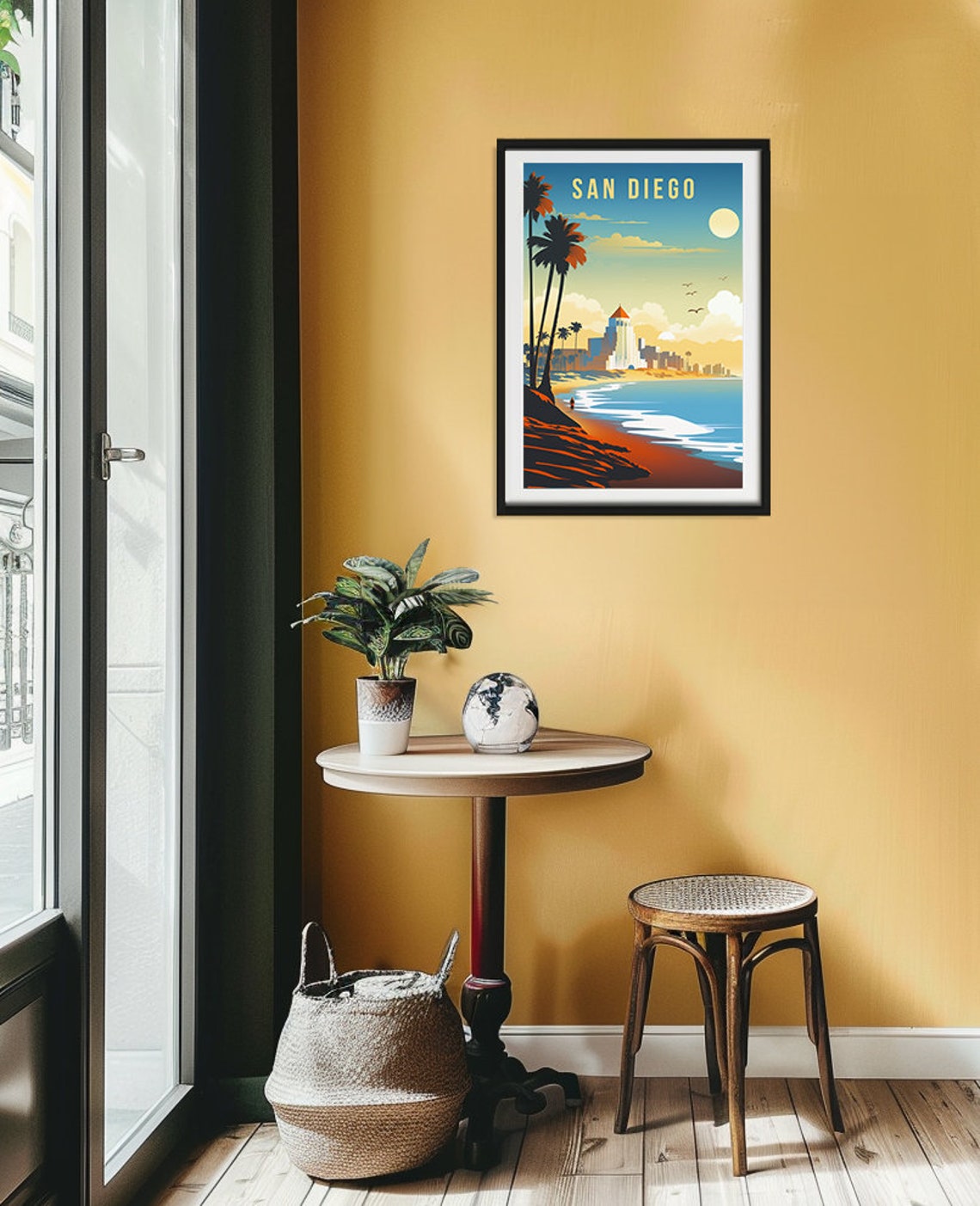 San Diego California Beach Palms Waves Sunset Retro Travel Poster - Image 2