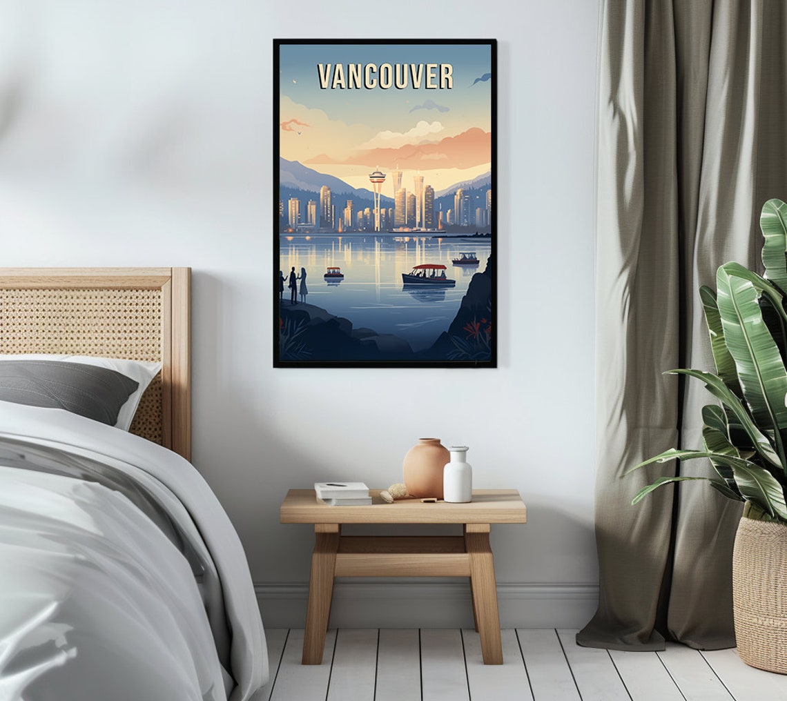 Vancouver British Columbia Harbor Skyline Boats Retro Travel Poster - Image 3