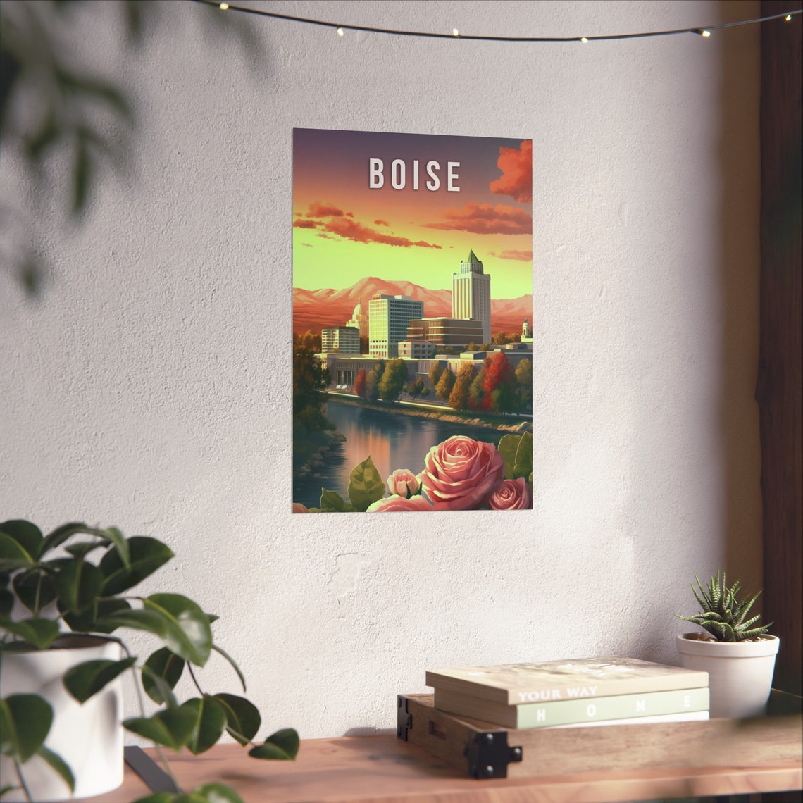 Boise Idaho Downtown Skyline Roses River Retro Travel Poster - Image 3