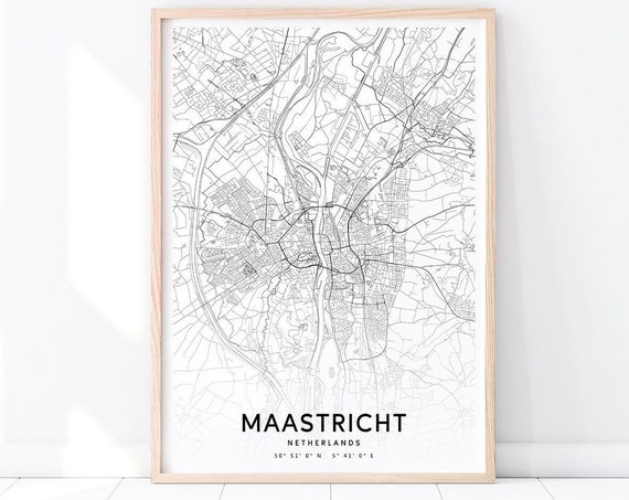 Maastricht Map Print Netherlands Art Poster City Street Prints Black White Modern Minimalist Home Office Decor