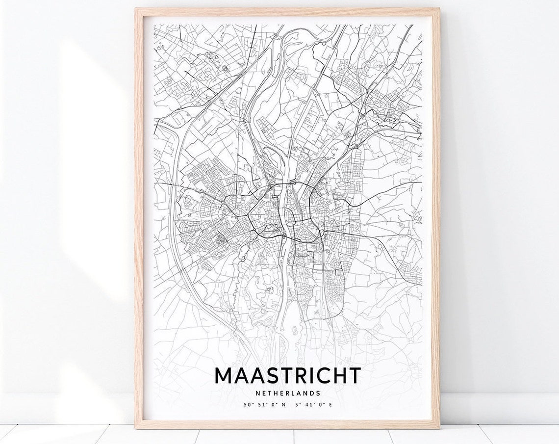 Maastricht Map Print Netherlands Art Poster City Street Prints Black White Modern Minimalist Home Office Decor