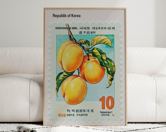 Republic of Korea Peach Postage Stamp Retro Kitchen Wall Poster