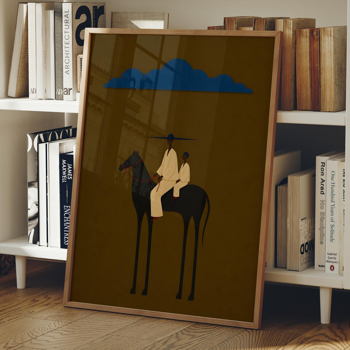 Two Horse Riders Minimalist Mid Century Modern Western Poster