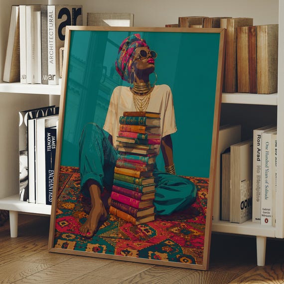 Afrocentric Wall Art Maximalist Book Lover Gift Printable Dopamine Decor Digital Download
