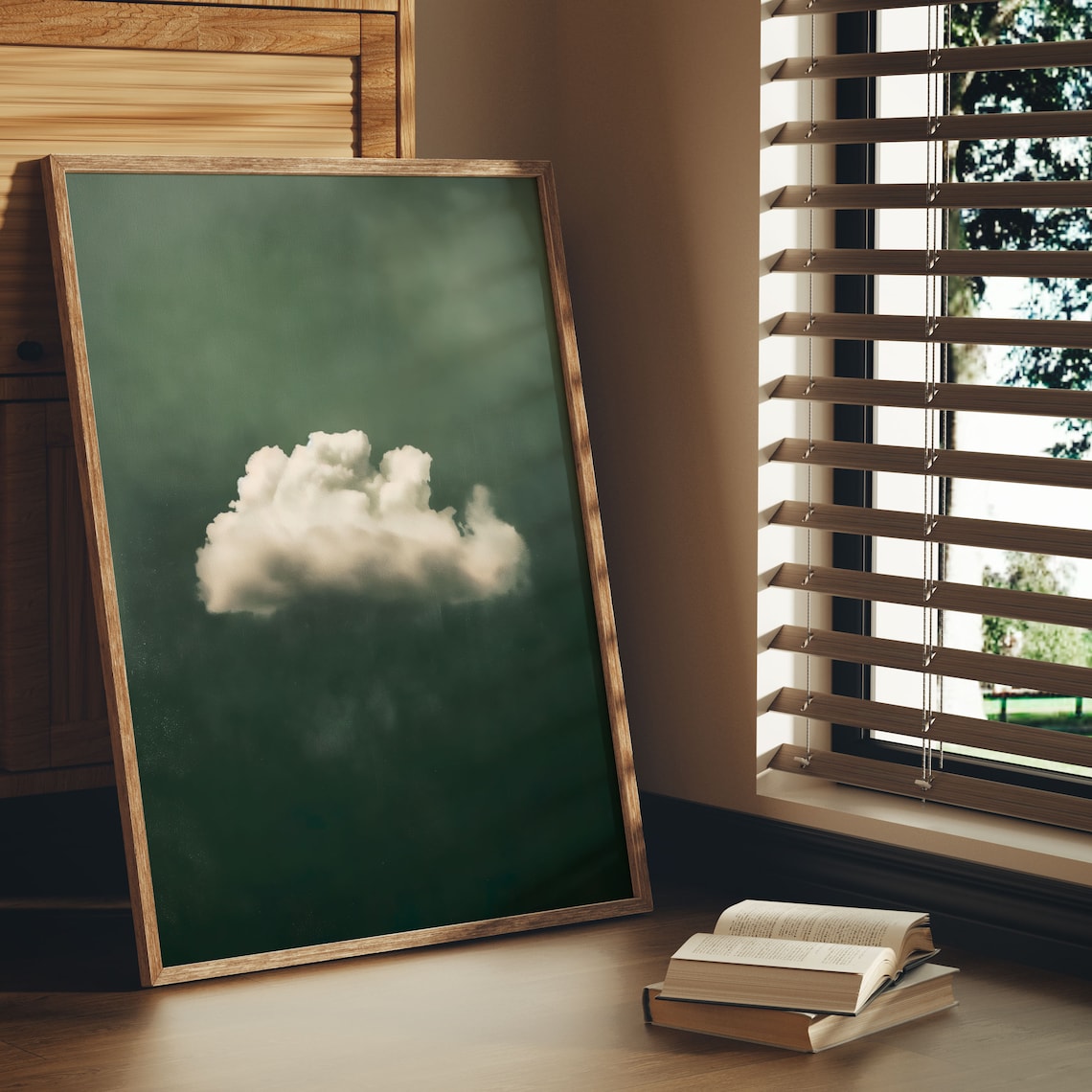 White Cloud Green Moody Sky Minimalist Calm Photography Art Poster