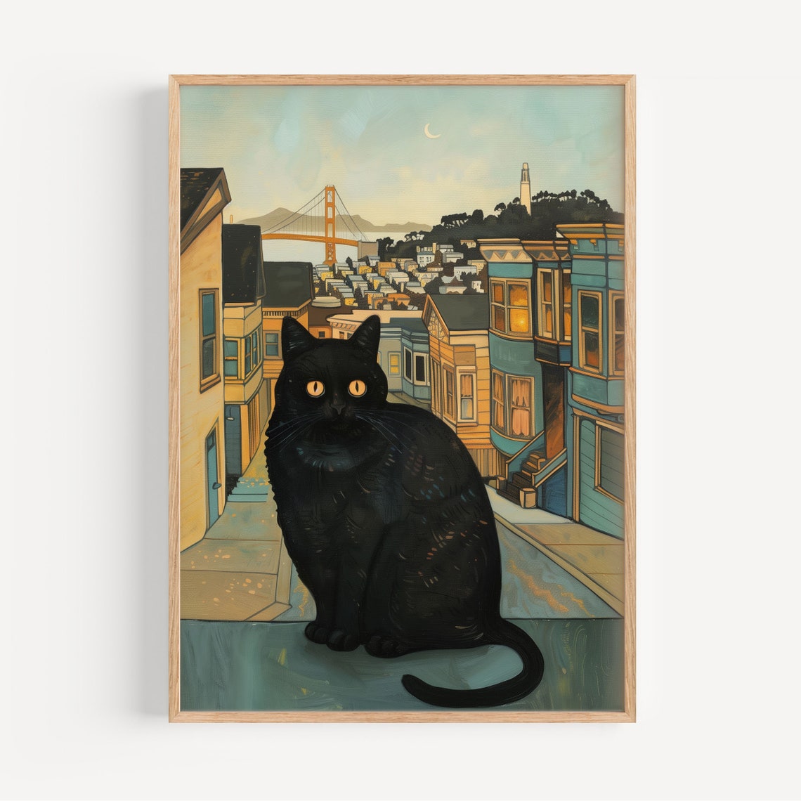 Black Cat Overlooking San Francisco Golden Gate Bridge City Poster