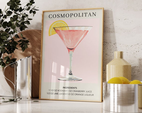 Cosmopolitan Watercolor Retro Cocktail Art Print