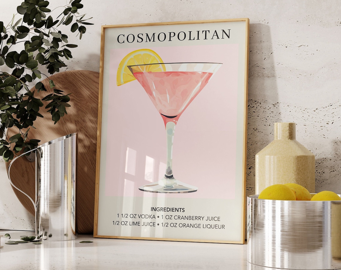 Cosmopolitan Watercolor Retro Cocktail Art Print