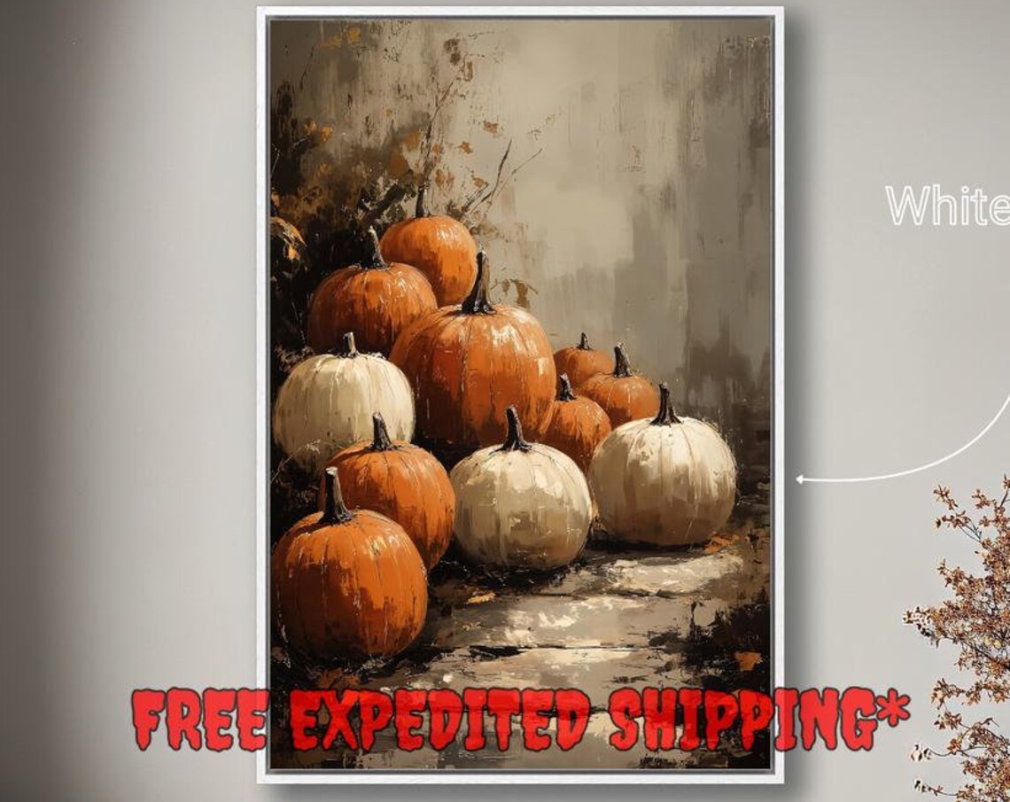 Autumn Pumpkin Stack Art Print, Rustic Fall Poster