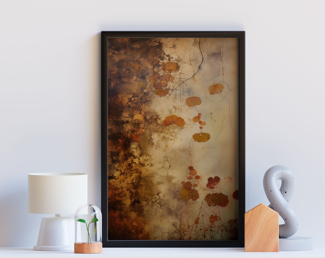 Amber Botanical Abstract Autumn Leaves Warm Modern Nature Wall Art - Image 2