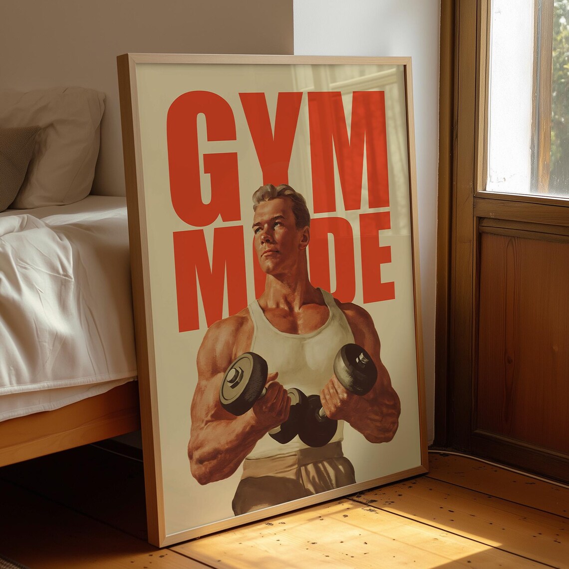 Gym Mode Retro Muscle Poster, Vintage Workout Art