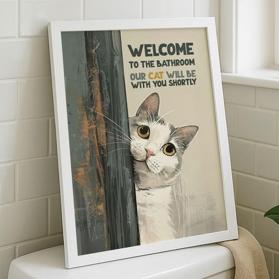 Funny Bathroom Art Welcome To The Cat Toilet Decor Digital Download