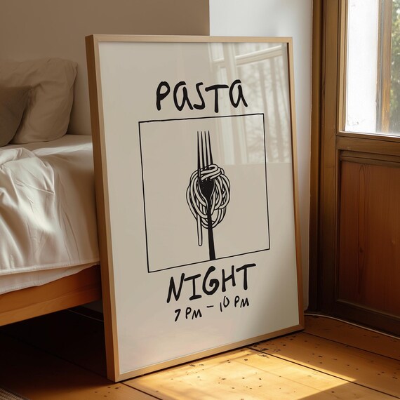 Pasta Night Funny Spaghetti Fork Kitchen Decor Cafe Sign Poster