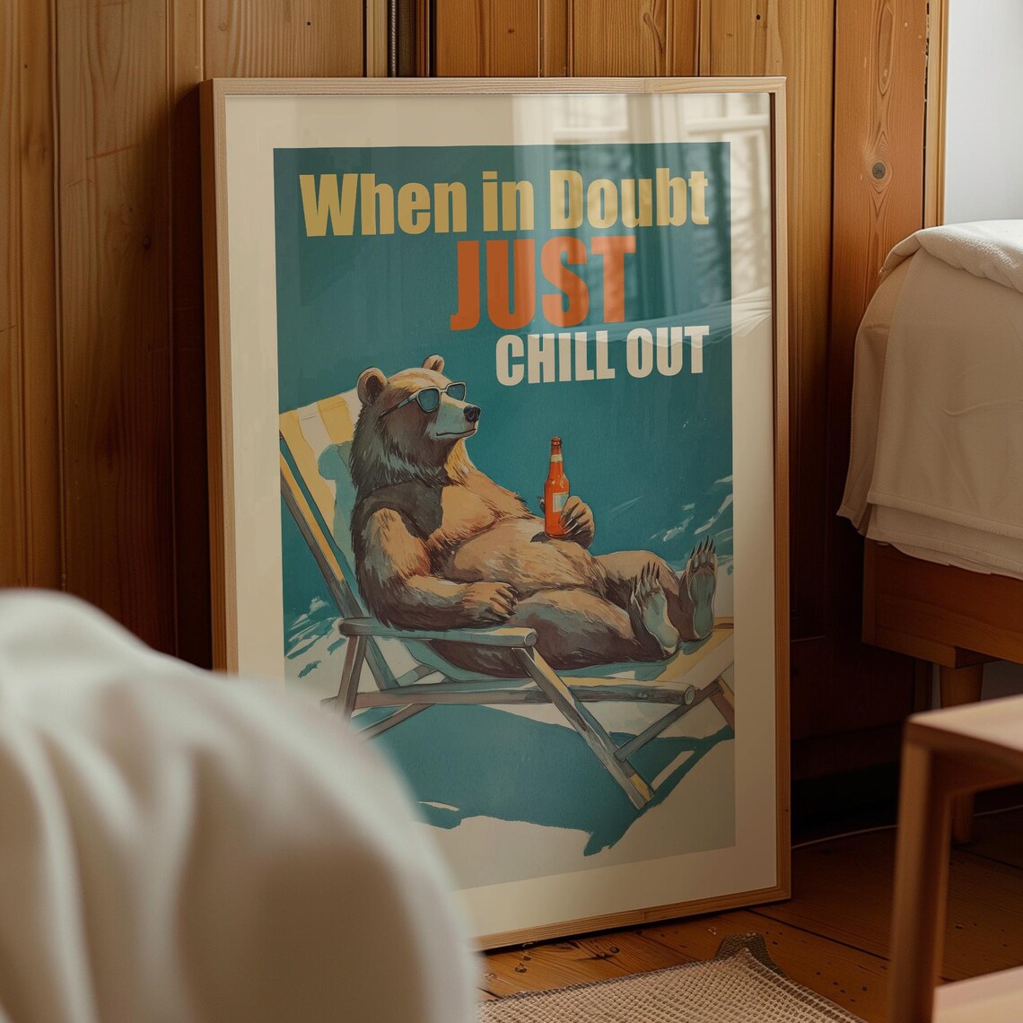 Funny Bear Beer Retro Bar Art Print