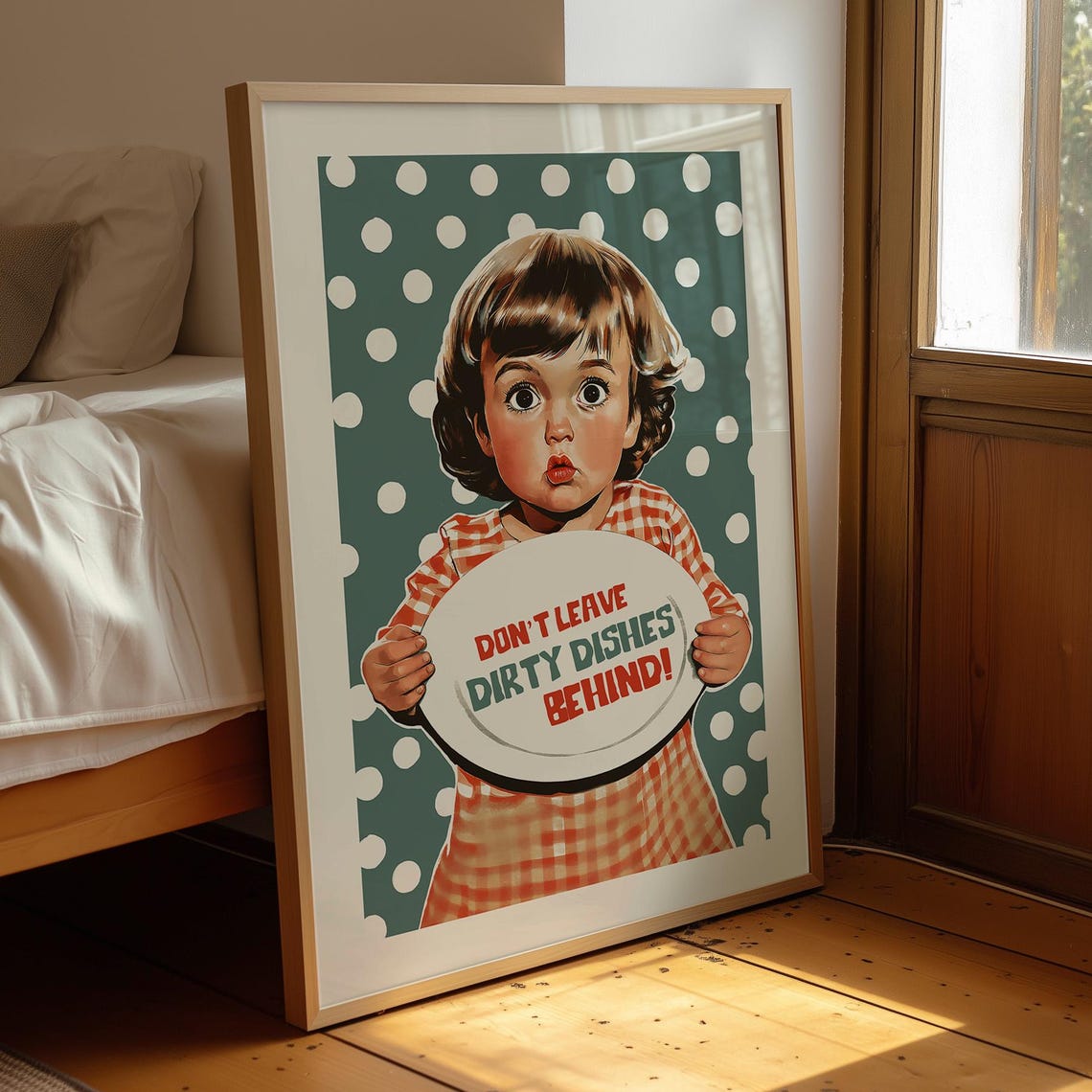 Dont Leave Dirty Dishes Behind Funny Retro Kitchen Sign Poster