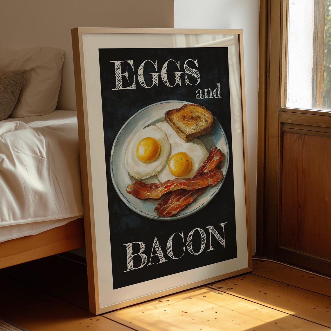 Eggs and Bacon Retro Diner Poster Vintage Breakfast Kitchen Decor