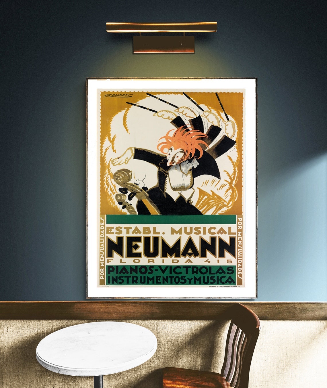 Neumann Musical Establishment Art Deco Conductor Piano Ad Poster