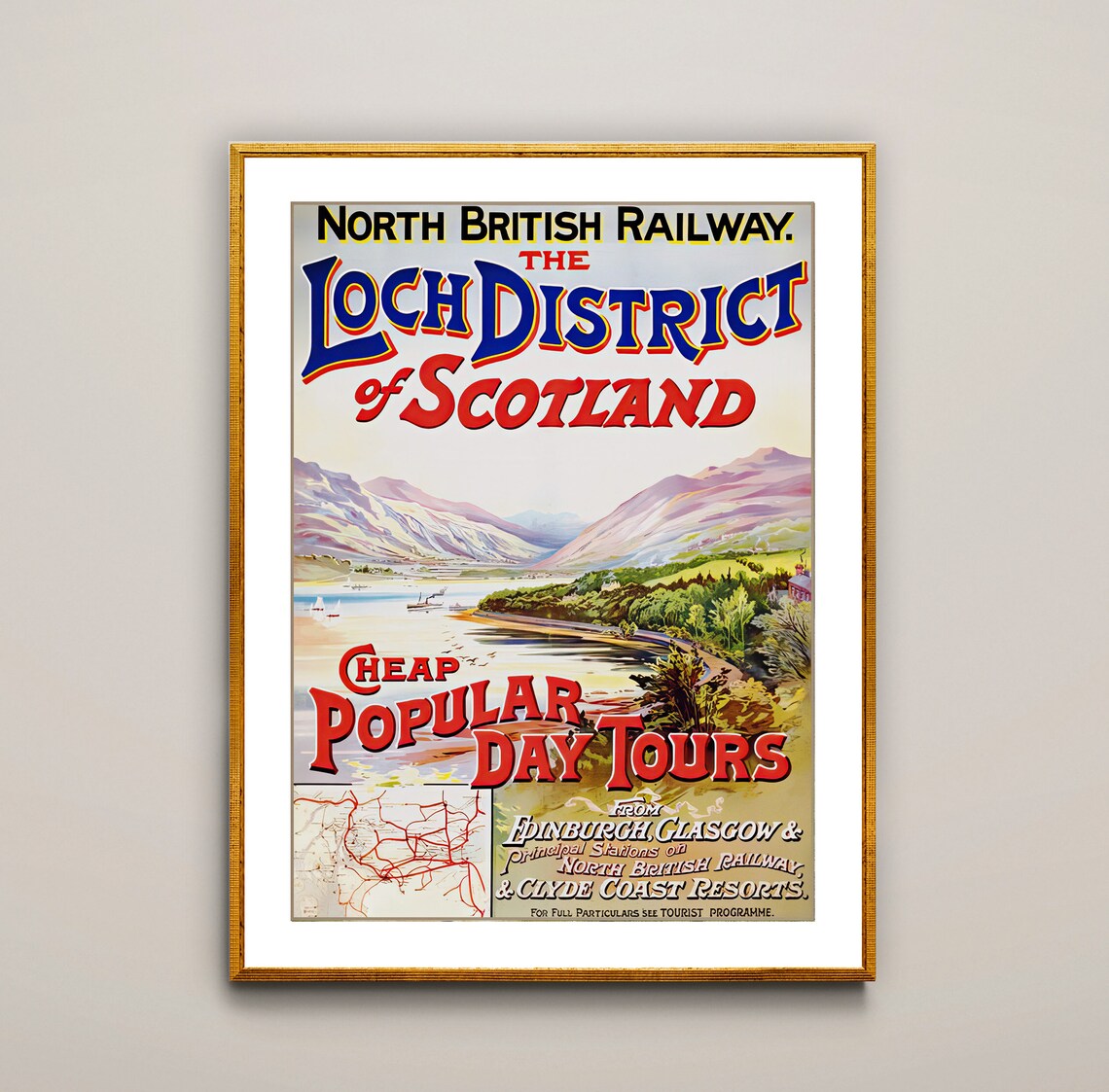 Loch District of Scotland North British Railway Vintage Travel Poster