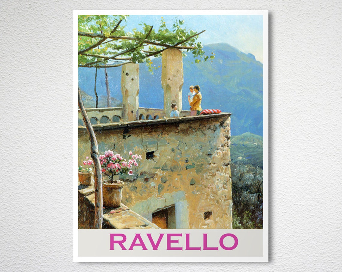 Ravello Italy Vintage Travel Poster Stone Terrace Mountain View - Image 2