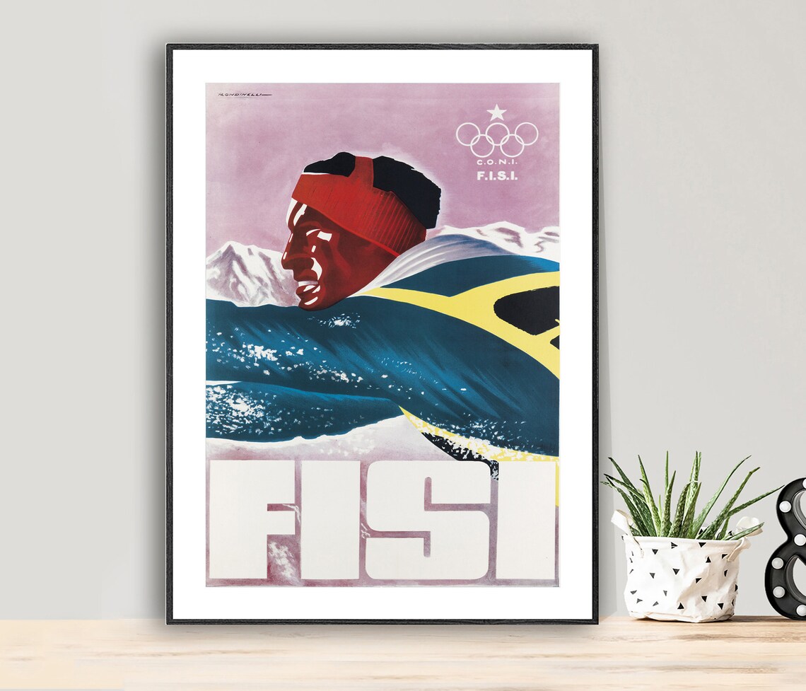 FISI Classic Italian Winter Sports Federation Vintage Skier Poster