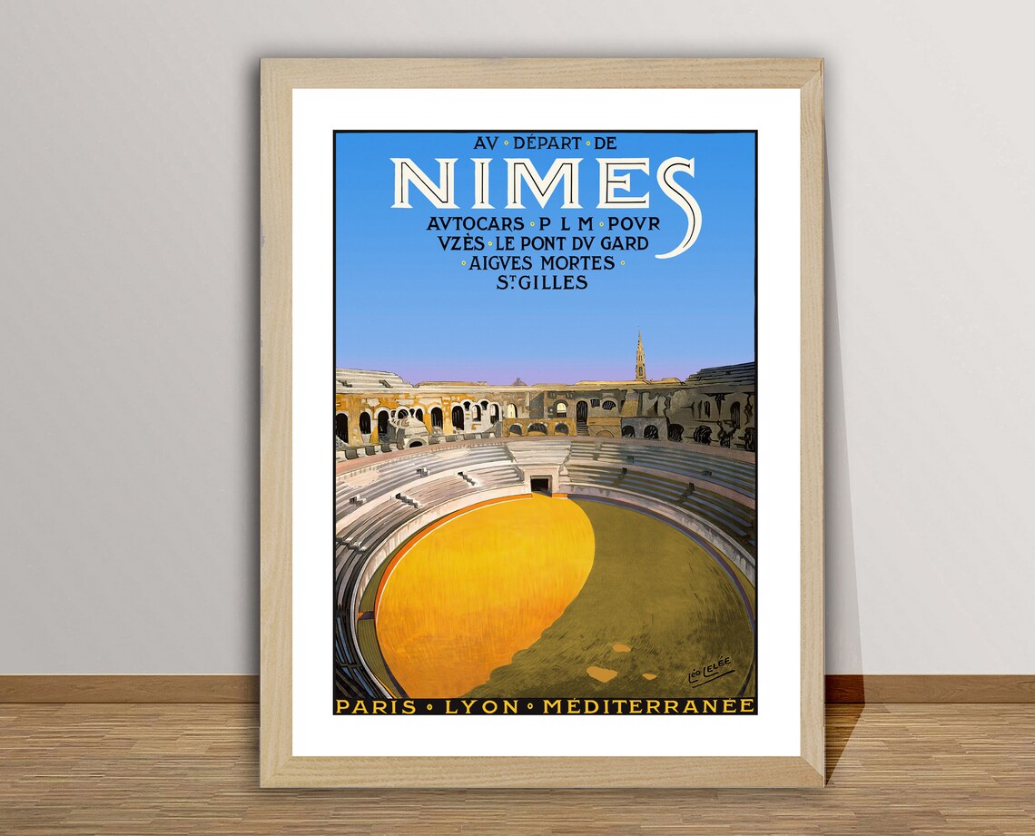 Nimes Vintage Travel Poster, France Travel Poster