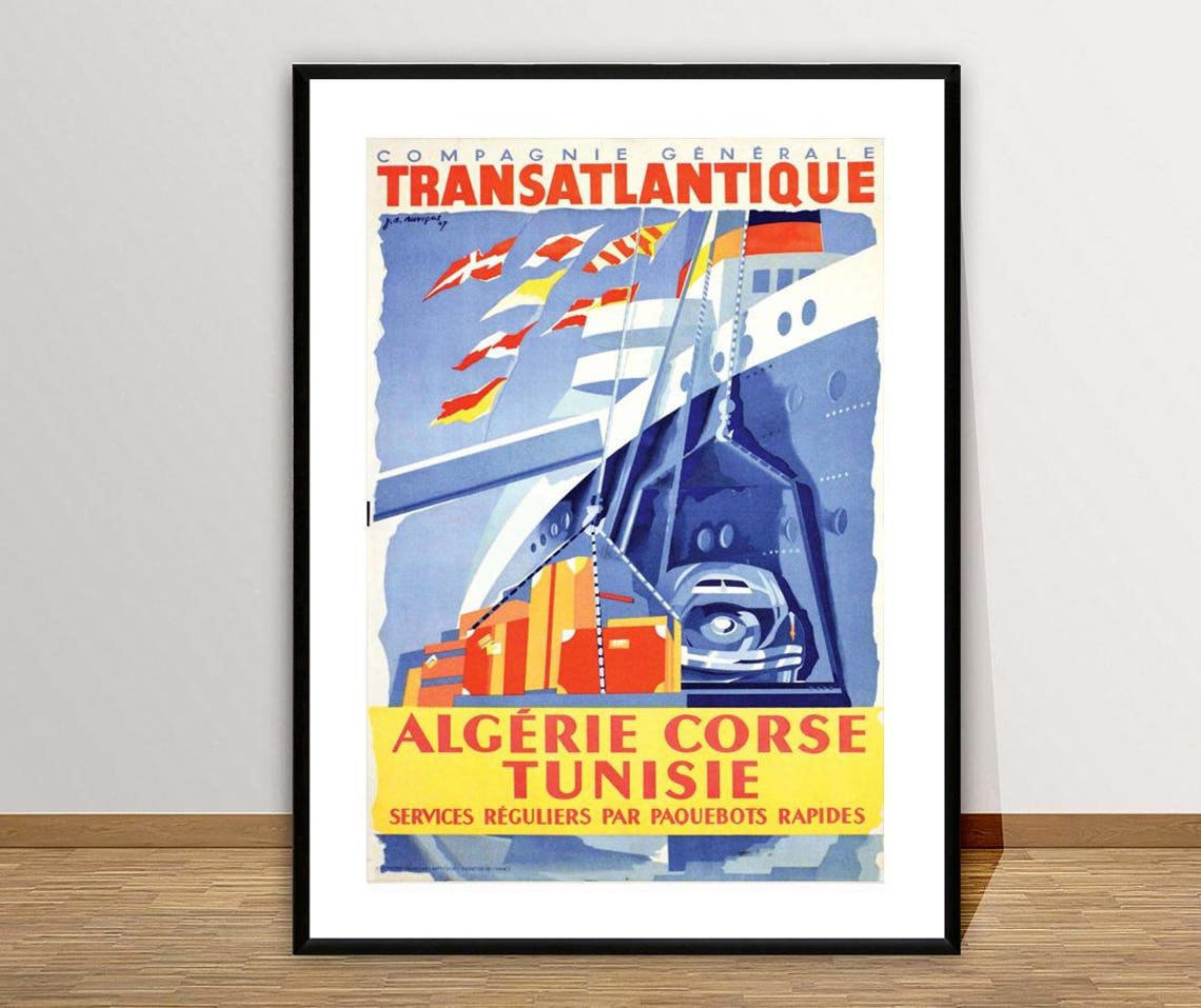 Compagnie Generale Transatlantique Algeria Corsica Tunisia Poster - Image 3