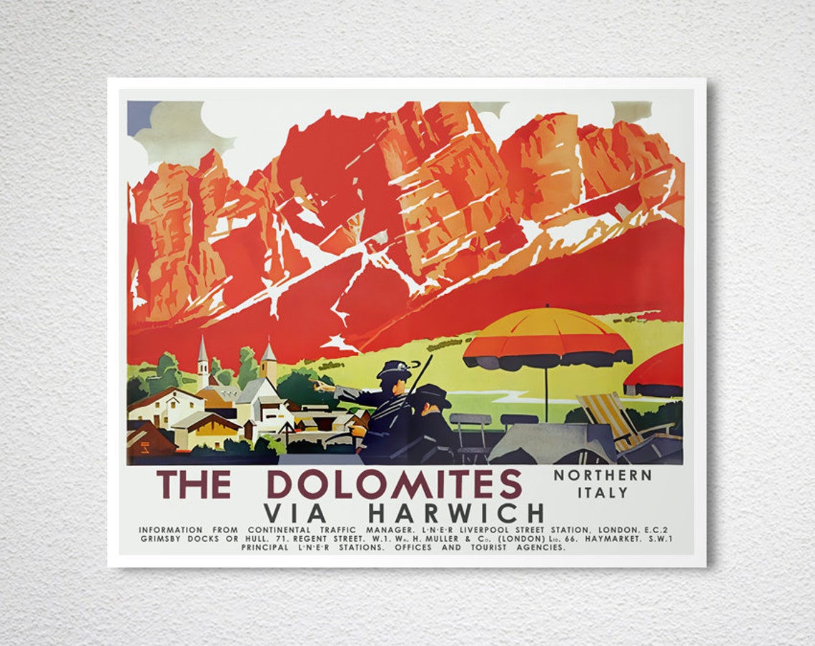 The Dolomites Northern Italy Via Harwich Vintage Travel Poster - Image 2