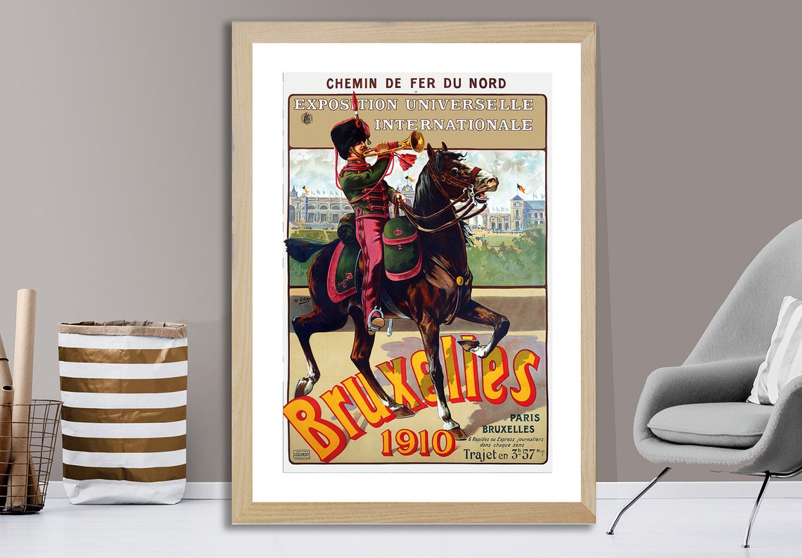 Bruxelles 1910 Exposition Universelle Vintage Railway Travel Poster - Image 2