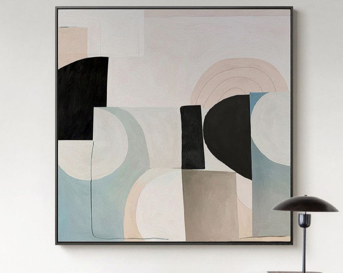 Beige Black Dusty Blue Arch Mid Century Abstract Framed Poster - Image 5