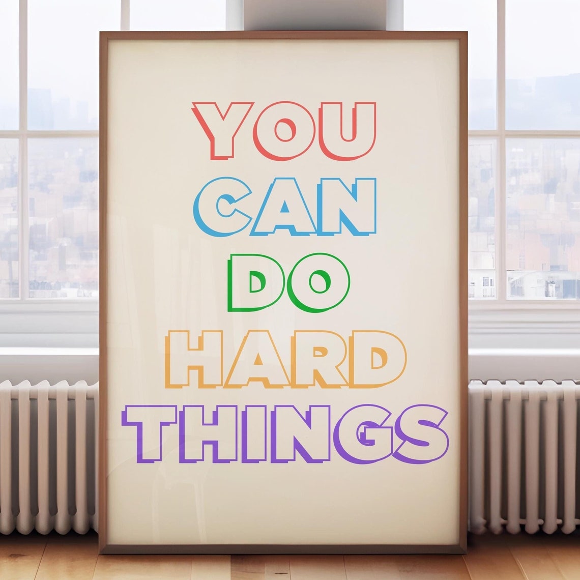 You Can Do Hard Things Rainbow Outline Motivational Quote Poster