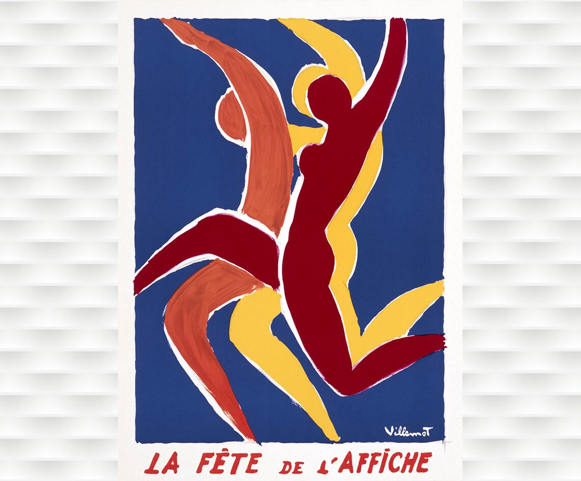 La Fete de l Affiche Villemot Abstract Dancers Vintage Art Poster
