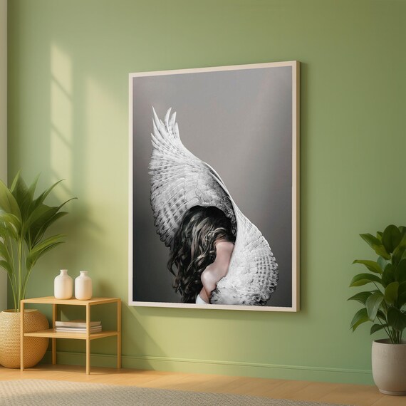 Elegant Angel Wings Canvas Wall Art Woman With Feathers Spiritual Home Decor Mystical Ethereal Print Ready To Hang