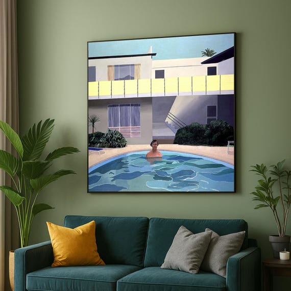 David Hockney Art Modern Minimalist Pool Scene Canvas Retro Swimming Wall Contemporary Home Decor Architectural Print