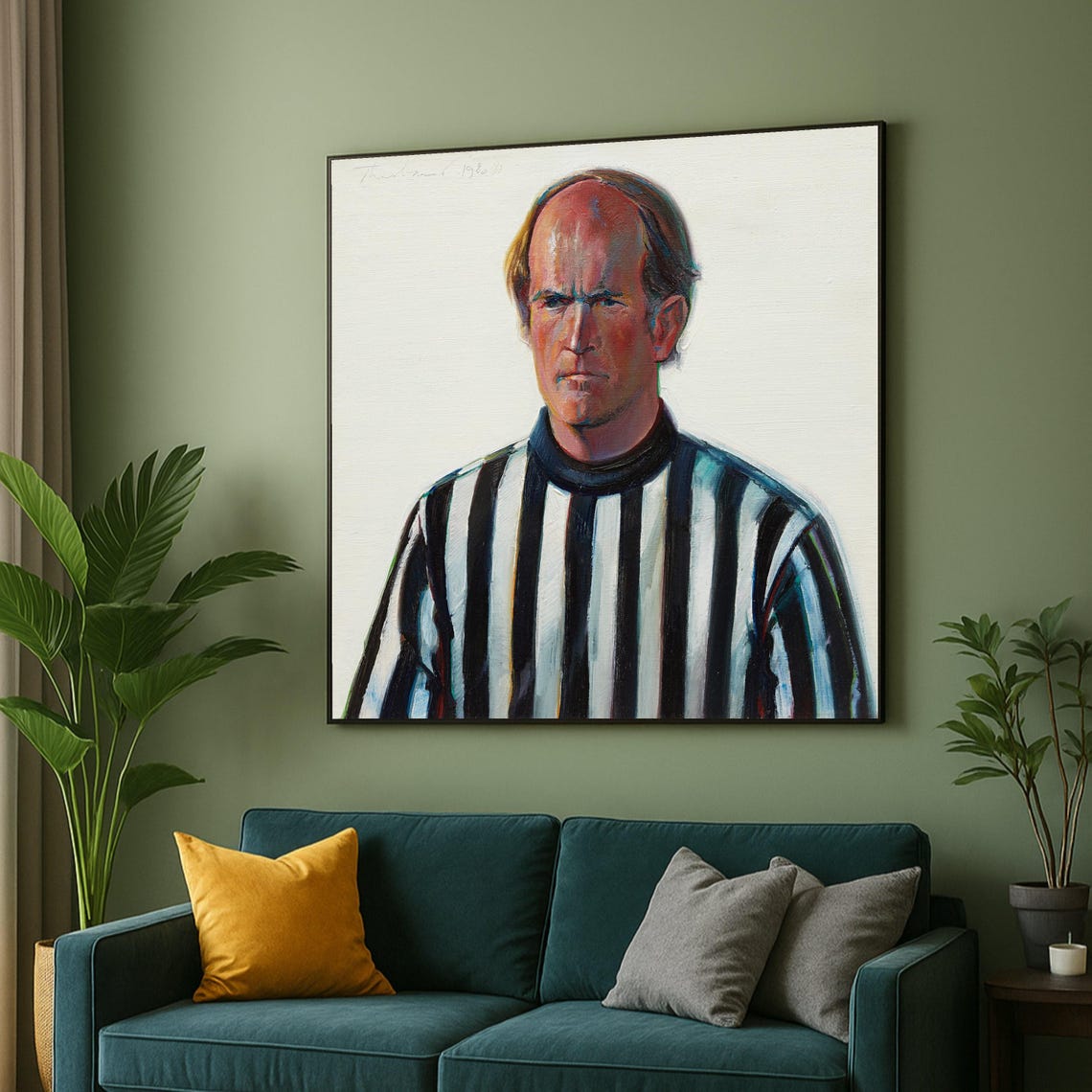 Man in Striped Shirt Expressive Figurative Painting Portrait Poster