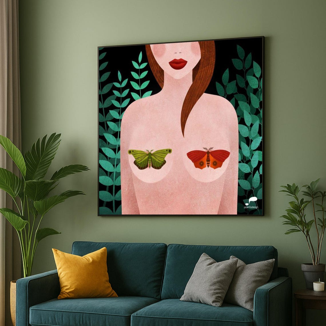 Abstract Woman With Butterflies Botanical Modern Canvas Art Print