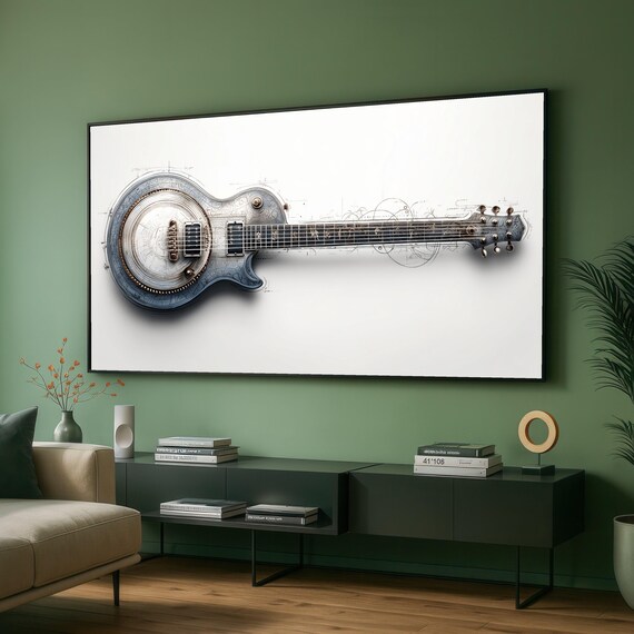 Electric Guitar Blueprint Style Musical Instrument Illustration Poster