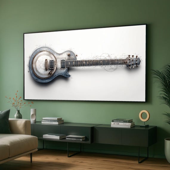 Elegant Electric Guitar Blueprint Canvas Musical Instrument Wall Art Modern Home Decor Artistic Illustration Ready To Hang