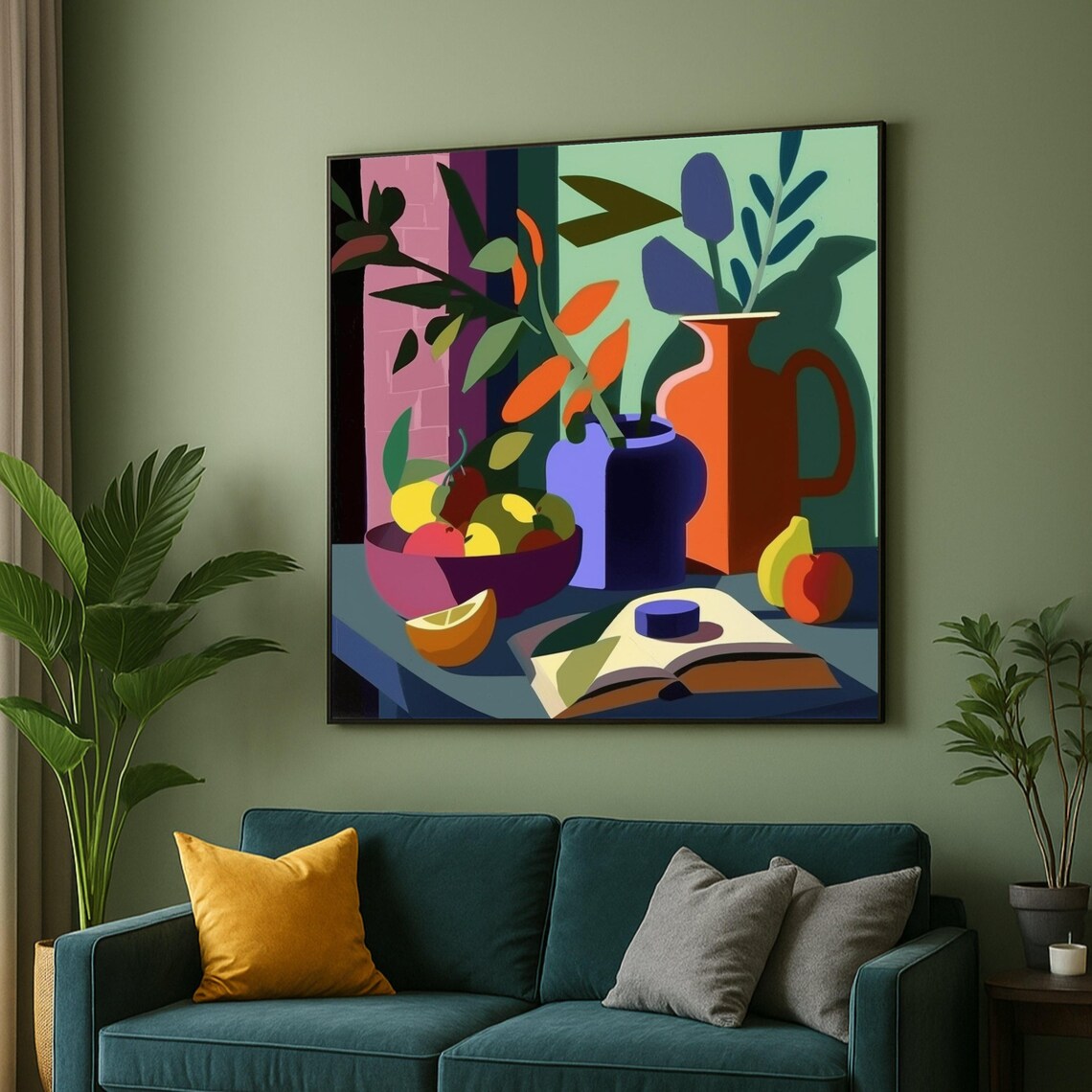 Colorful Modern Still Life Fruit Bowl Vases And Book Art Poster
