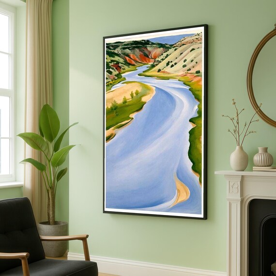 Serene River Bend Desert Canyon Landscape Painting Art Poster