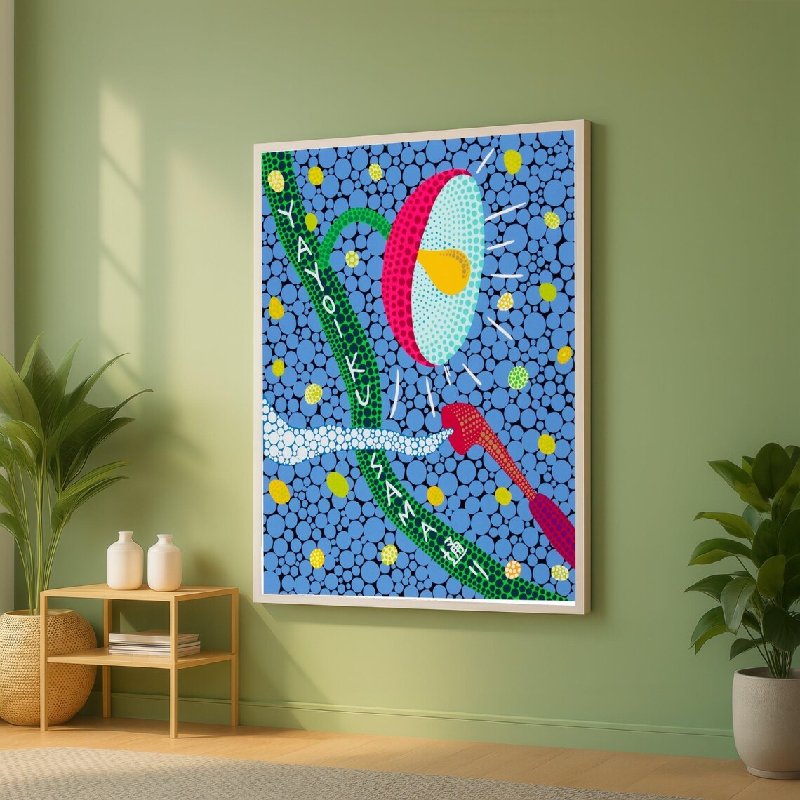 Yayoi Kusama Style Dotted Orchid Flower Blue Abstract Pop Art Poster